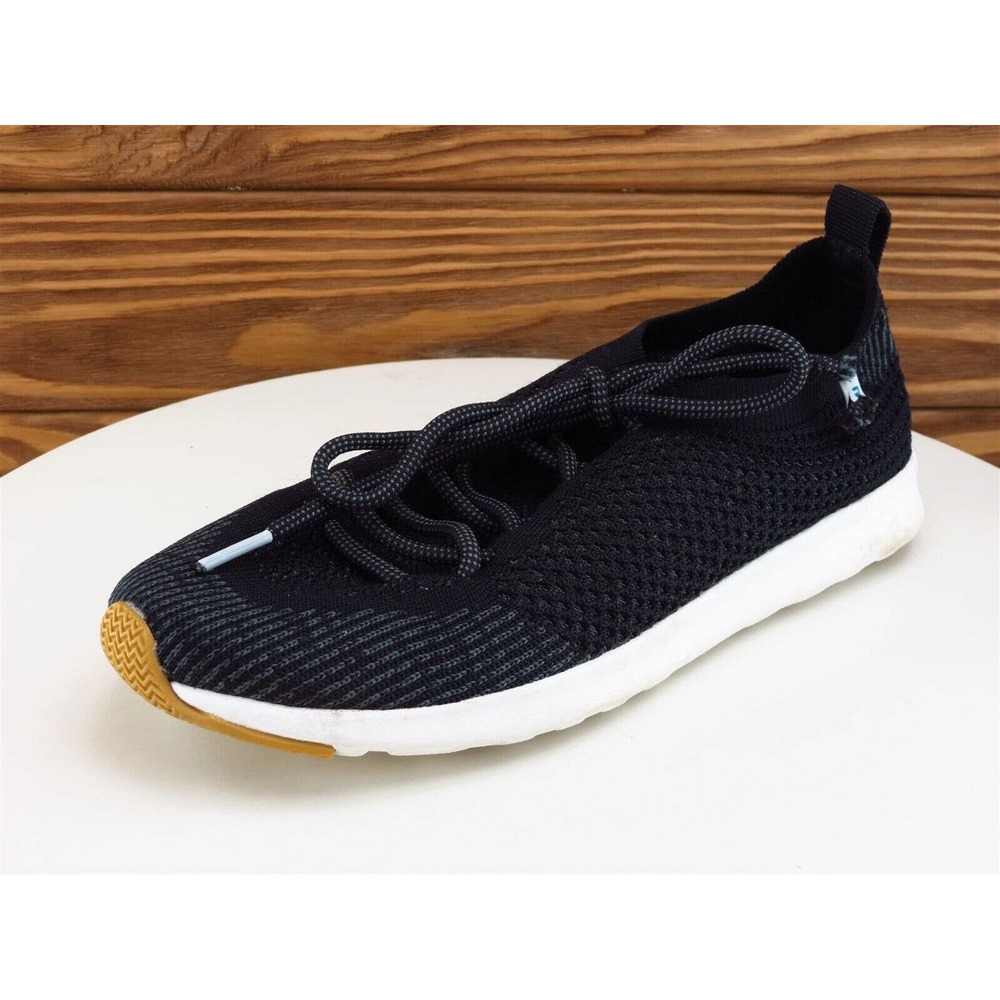 Native Shoes Sz 5 Sneaker Boys Youth Black Faux Leather Lace Up Medium